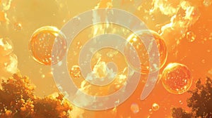 Golden Bubbles Floating in a Sunset Sky