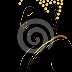 Golden buddha bless sketch with golden border element isolate on black