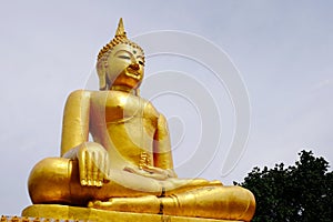 Golden Buddha Burmese art Thai style mixed Thai art. The border of Thailand,