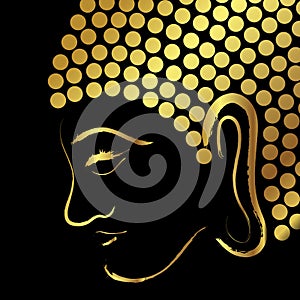 Golden Buddha face brush stroke over black background