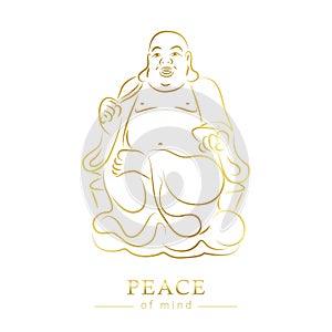 Golden buddha figure peace of mind isoladet on white background