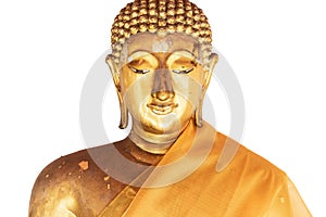 Golden buddha head isolated on White background .