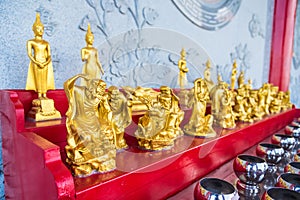 Golden buddha image, Chinese Temple Wat Borom Racha Kanchanapisek Anusorn & x28;Leng nuei Yee 2& x29;, Thailand