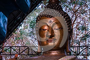 Golden Buddha image face style , hilight and shadow of buddha golden face