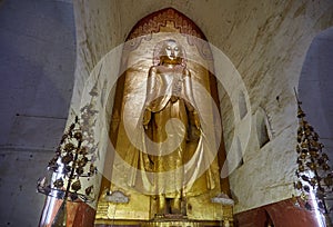 A Golden Buddha Statue at Bagan, Myanmar's Ananda Temple