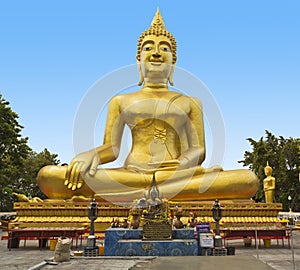 Golden Buddha statue of Big Buddha on blue sky, Pattaya Thailan