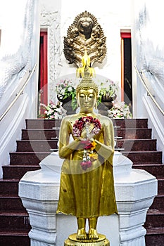 Golden Buddha Statue fornt of Chapel stair