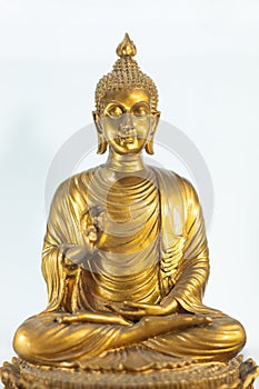 Golden Buddha Statue . god of india belief in religion . thai antique culture object .