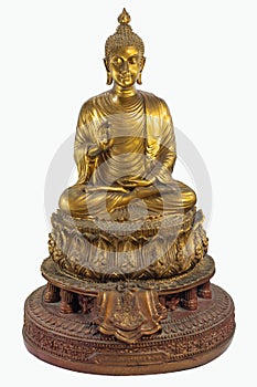 Golden Buddha Statue . god of india belief in religion . thai antique culture object .