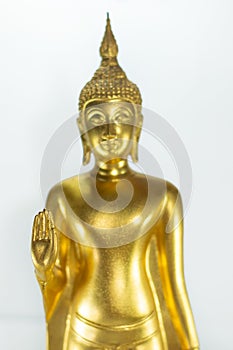 Golden Buddha Statue . god of india belief in religion . thai antique culture object .