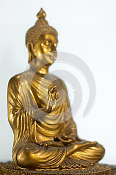 Golden Buddha Statue . god of india belief in religion . thai antique culture object .