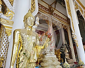 Golden Buddha statue at Rat Prakong Tham Temple, Nonthaburi Province