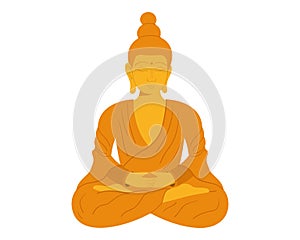 Golden Buddha statue. Sitting monk sculpture in flat vector style.