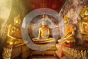 .Golden Buddha Statue of Wat Suthat Devaravaram temple landmark of Bangkok, Thailand