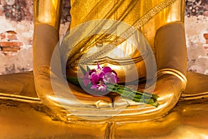 .Golden Buddha Statue of Wat Suthat Devaravaram temple landmark of Bangkok, Thailand