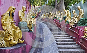 Golden Buddha statues at Ten Thousand Buddhas Monastery, Hong Kong photo
