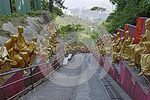 Golden Buddha statues at Ten Thousand Buddhas Monastery, Hong Kong photo