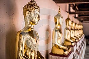 Golden of Buddha statues at Wat Thai Temple worship