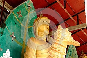 Golden Buddha Three Pagodas, religious symbols based on the Burmese War.Thailand on May 6, 2018.