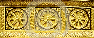 Golden buddhism wheel of the dharma