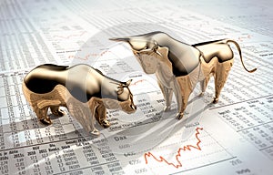 Golden bull and bear - concept stock market