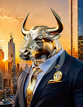 Golden Bull in Suit Symbolizing Financial Strength