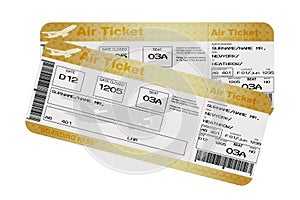 Golden Business or First Class Airline Boarding Pass Fly Air Tickets. 3d Rendering