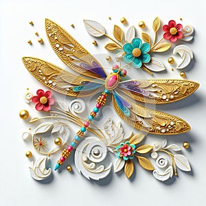 Golden butterfly with flowers embossing
