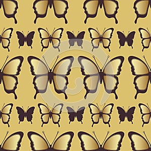 Golden butterfly seamless pattern. Luxury design, expensive jewelry.