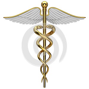 Golden caduceus medical symbol