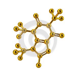 Golden caffeine molecule 3d illustration