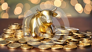 Golden calf, symbol of wealth isolated on golden background