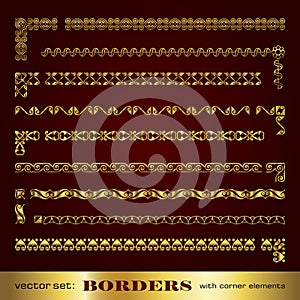 Golden calligraphic frames and borders with corner elements - vector set