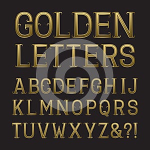 Golden capital letters with tendrils. Luxury font for rich design. Isolated latin alphabet.