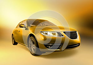 Golden car in motion