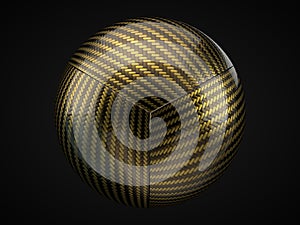 Golden Carbon fiber sphere on black background. 3d illustration