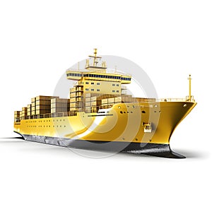 Golden cargo ship isolated on white background