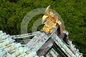 Golden carp statue on the roof of the Osaka Castle