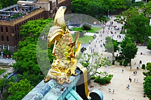 Golden carp statue on the roof of the Osaka Castle