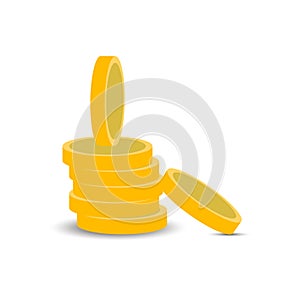 Golden cartoon coins stack vector.