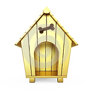 Golden Cartoon Dog House. 3d Rendering