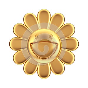 Golden Cartoon Funny Smiling Sun Icon Character. 3d Rendering