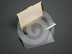 Golden case with black blank business cards. 3d rendering