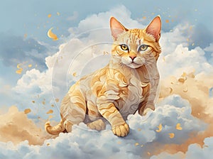 Golden cat on the sky, ai generated