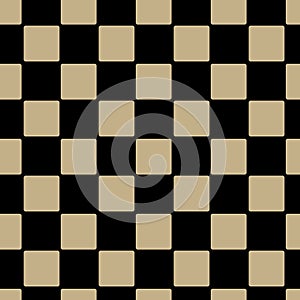 Golden cells on a black background. Chess field for playing. Refined lines, silhouettes. Vector seamless pattern abstraction.