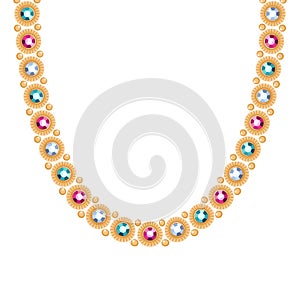 Golden chain with colorful gemstones necklace or