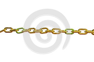 Golden chain with green link 3D rendering