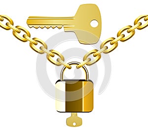 Golden chain, lock and key