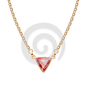 Golden chain necklace with triangle ruby pendant