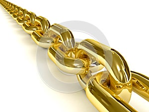 Golden chain over white background.